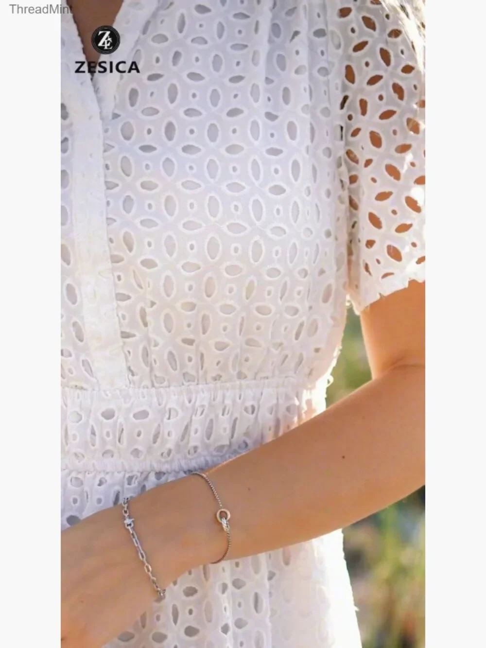 Summer Maxi Dress V Neck Short Sleeve Eyelet Ruffle A Line Casual - Picture 7 of 7